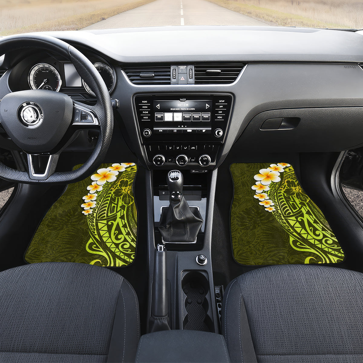 Lime Green Tropical Plumeria With Galaxy Polynesian Art Car Mats - Wonder Print Shop