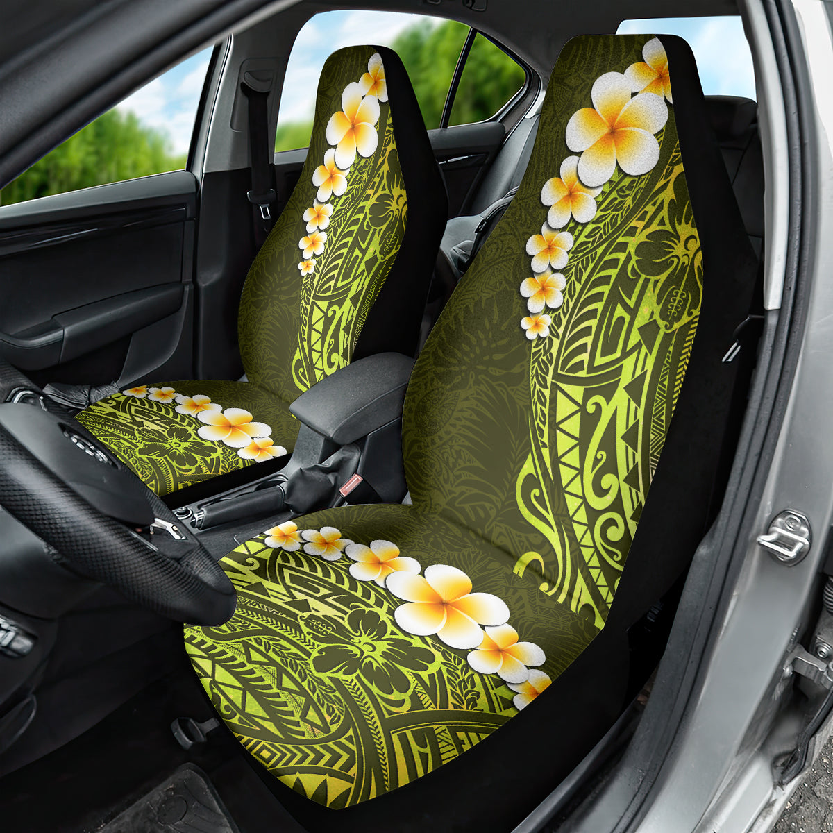 Lime Green Tropical Plumeria With Galaxy Polynesian Art Car Seat Cover - Wonder Print Shop