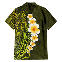 Lime Green Tropical Plumeria With Galaxy Polynesian Art Family Matching Long Sleeve Bodycon Dress and Hawaiian Shirt - Wonder Print Shop