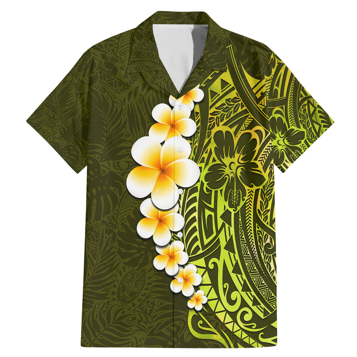 Lime Green Tropical Plumeria With Galaxy Polynesian Art Family Matching Mermaid Dress and Hawaiian Shirt - Wonder Print Shop