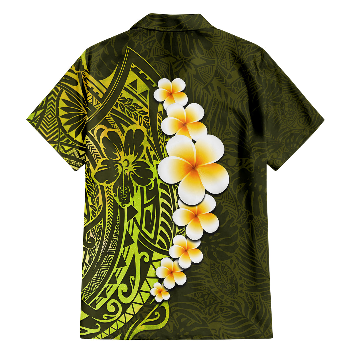 Lime Green Tropical Plumeria With Galaxy Polynesian Art Family Matching Off Shoulder Long Sleeve Dress and Hawaiian Shirt - Wonder Print Shop