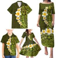 Lime Green Tropical Plumeria With Galaxy Polynesian Art Family Matching Puletasi Dress and Hawaiian Shirt - Wonder Print Shop