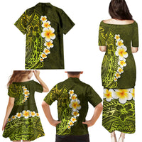 Lime Green Tropical Plumeria With Galaxy Polynesian Art Family Matching Puletasi Dress and Hawaiian Shirt - Wonder Print Shop