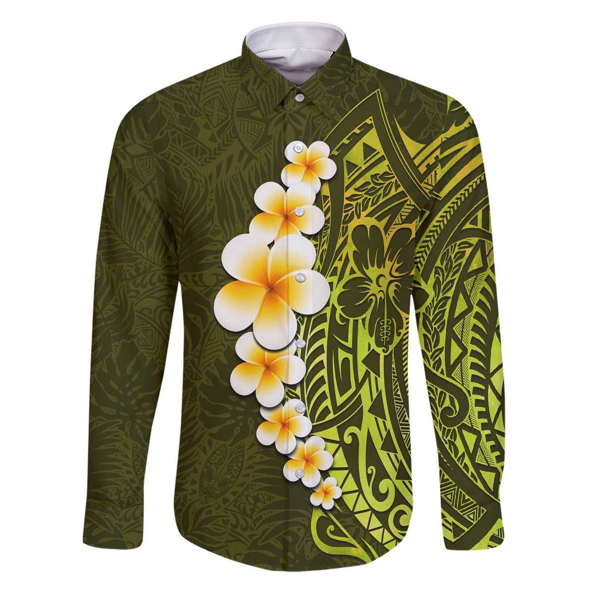 Lime Green Tropical Plumeria With Galaxy Polynesian Art Family Matching Puletasi Dress and Hawaiian Shirt - Wonder Print Shop
