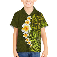 Lime Green Tropical Plumeria With Galaxy Polynesian Art Family Matching Short Sleeve Bodycon Dress and Hawaiian Shirt - Wonder Print Shop