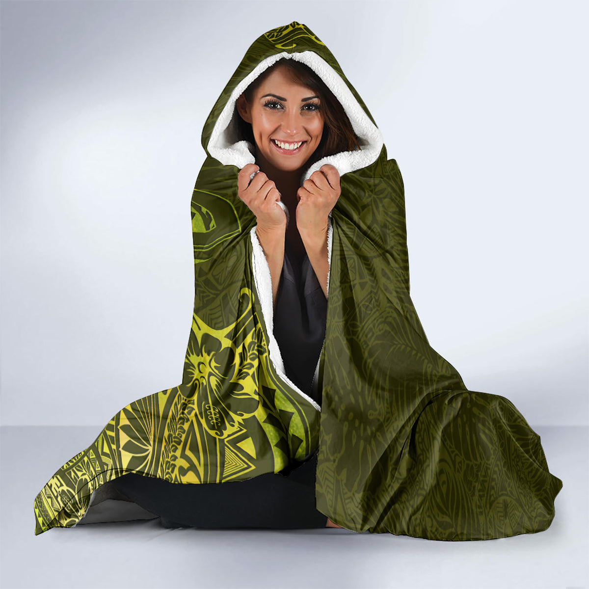 lime-green-tropical-plumeria-with-galaxy-polynesian-art-hooded-blanket