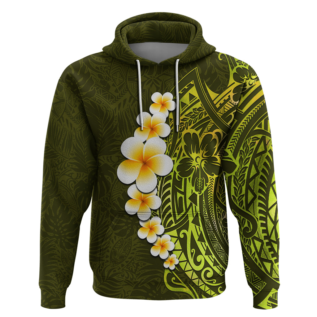 Lime Green Tropical Plumeria With Galaxy Polynesian Art Hoodie - Wonder Print Shop