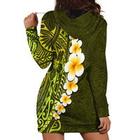 Lime Green Tropical Plumeria With Galaxy Polynesian Art Hoodie Dress - Wonder Print Shop