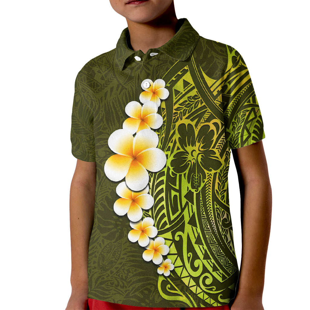 Lime Green Tropical Plumeria With Galaxy Polynesian Art Kid Polo Shirt - Wonder Print Shop