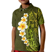 Lime Green Tropical Plumeria With Galaxy Polynesian Art Kid Polo Shirt - Wonder Print Shop