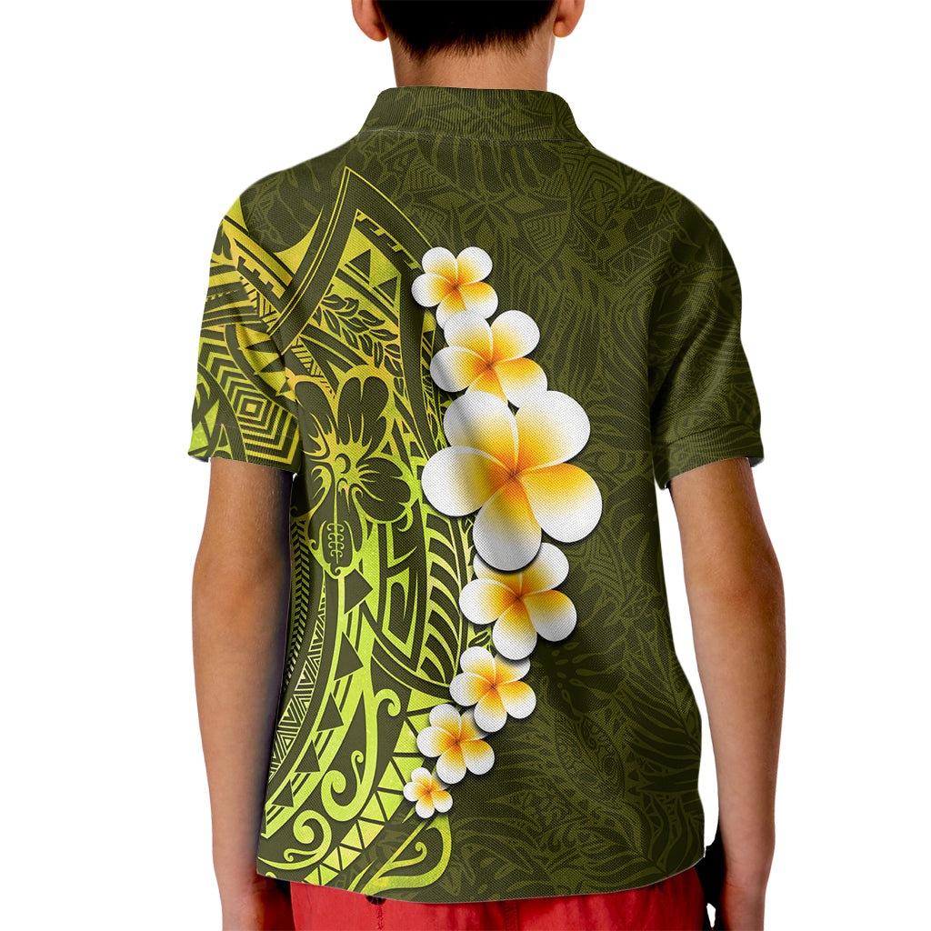 Lime Green Tropical Plumeria With Galaxy Polynesian Art Kid Polo Shirt - Wonder Print Shop