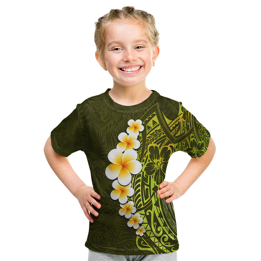 Lime Green Tropical Plumeria With Galaxy Polynesian Art Kid T Shirt - Wonder Print Shop