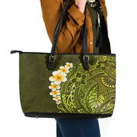 Lime Green Tropical Plumeria With Galaxy Polynesian Art Leather Tote Bag - Wonder Print Shop