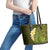 Lime Green Tropical Plumeria With Galaxy Polynesian Art Leather Tote Bag - Wonder Print Shop