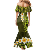 Lime Green Tropical Plumeria With Galaxy Polynesian Art Mermaid Dress - Wonder Print Shop