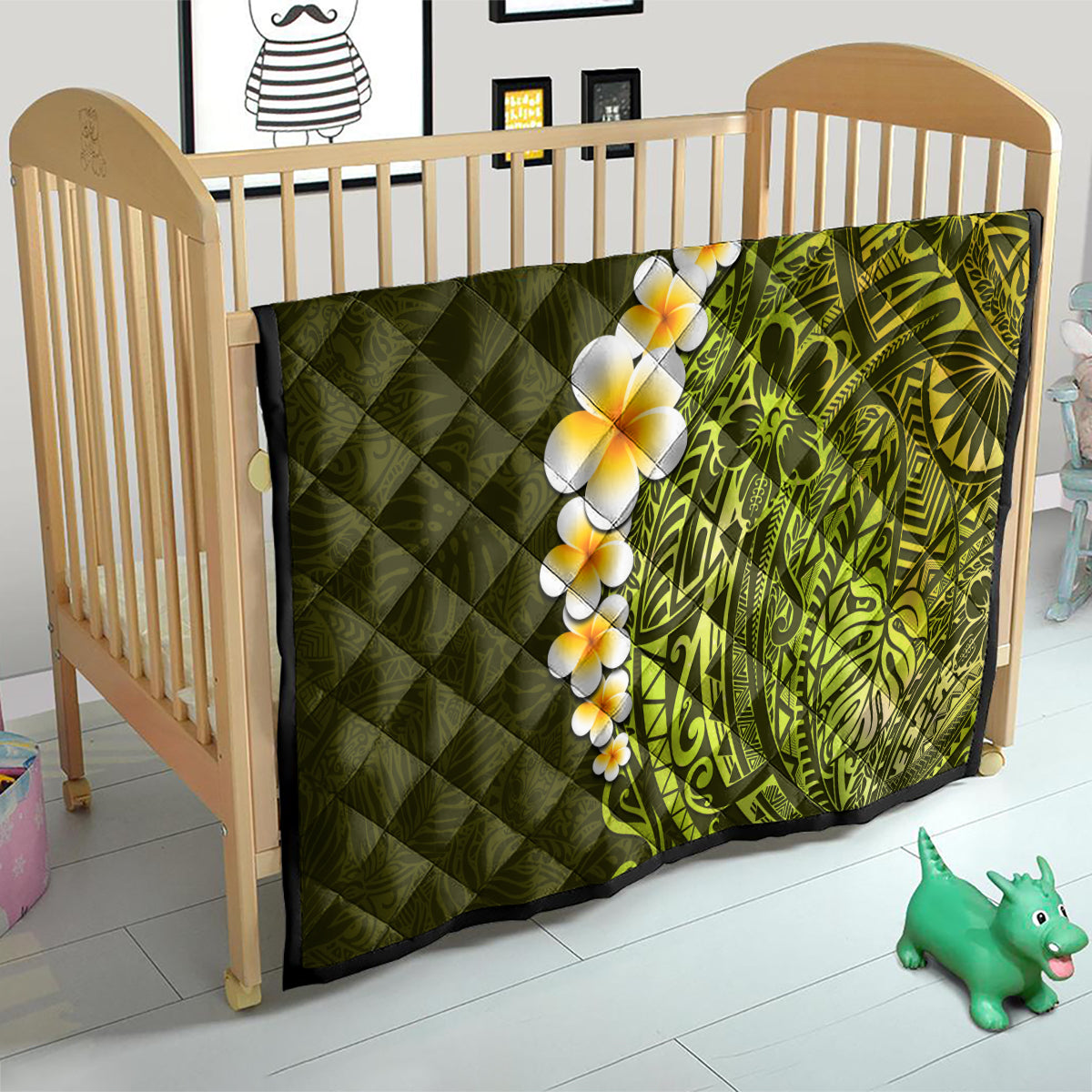 Lime Green Tropical Plumeria With Galaxy Polynesian Art Quilt - Wonder Print Shop