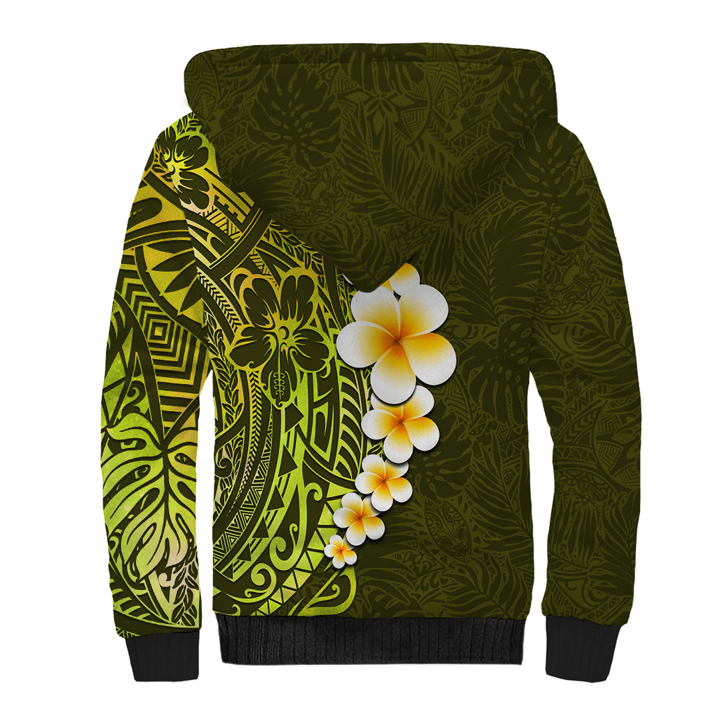 Lime Green Tropical Plumeria With Galaxy Polynesian Art Sherpa Hoodie - Wonder Print Shop