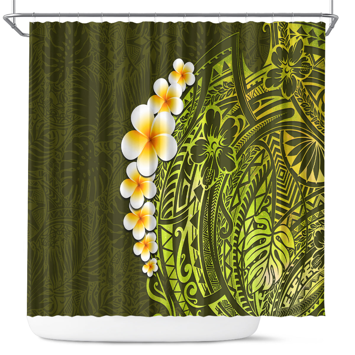 lime-green-tropical-plumeria-with-galaxy-polynesian-art-shower-curtain