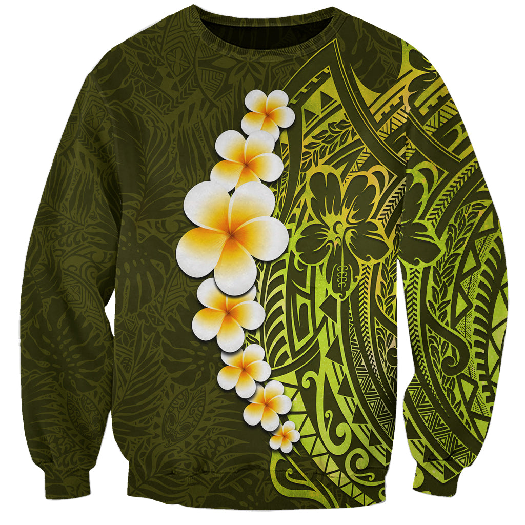 Lime Green Tropical Plumeria With Galaxy Polynesian Art Sweatshirt - Wonder Print Shop