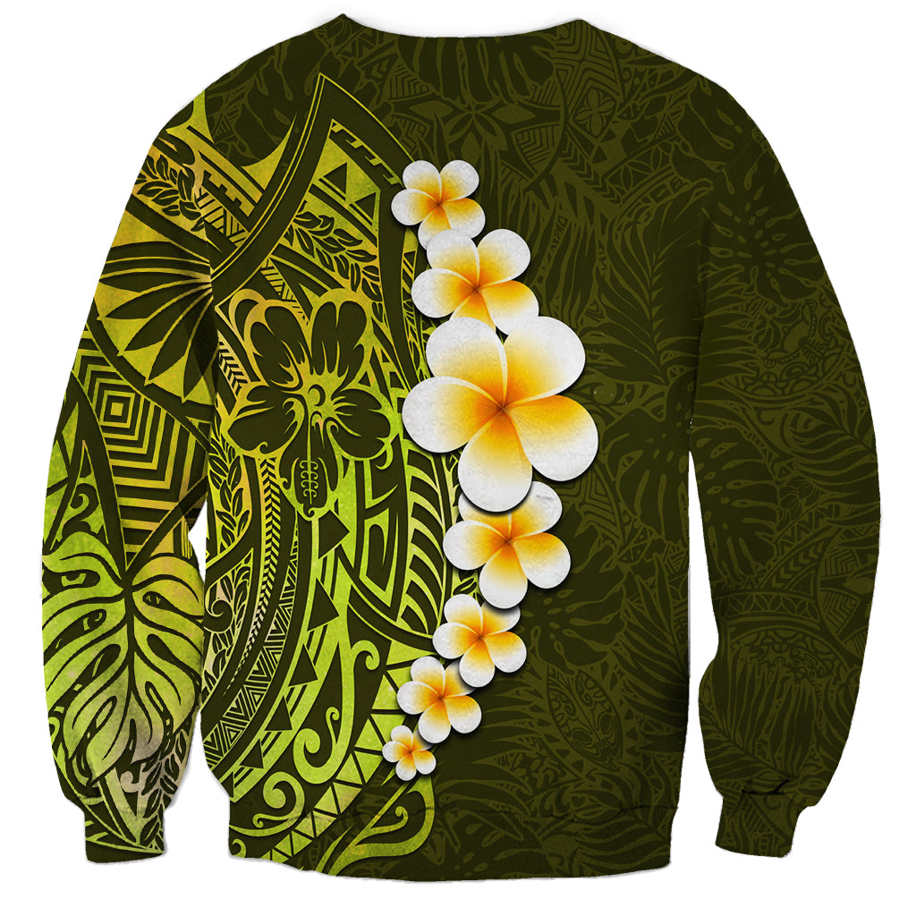 Lime Green Tropical Plumeria With Galaxy Polynesian Art Sweatshirt - Wonder Print Shop