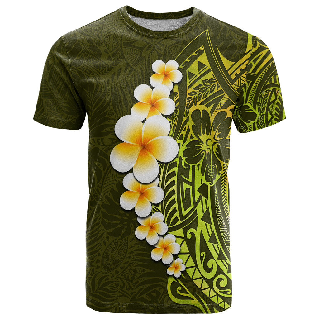 Lime Green Tropical Plumeria With Galaxy Polynesian Art T Shirt - Wonder Print Shop