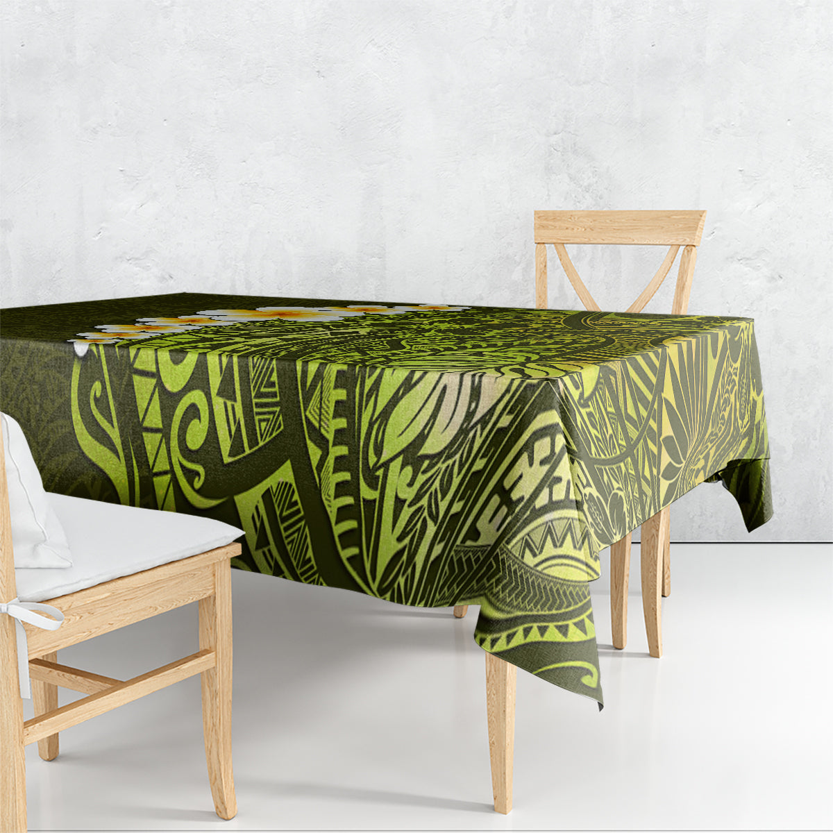 Lime Green Tropical Plumeria With Galaxy Polynesian Art Tablecloth - Wonder Print Shop