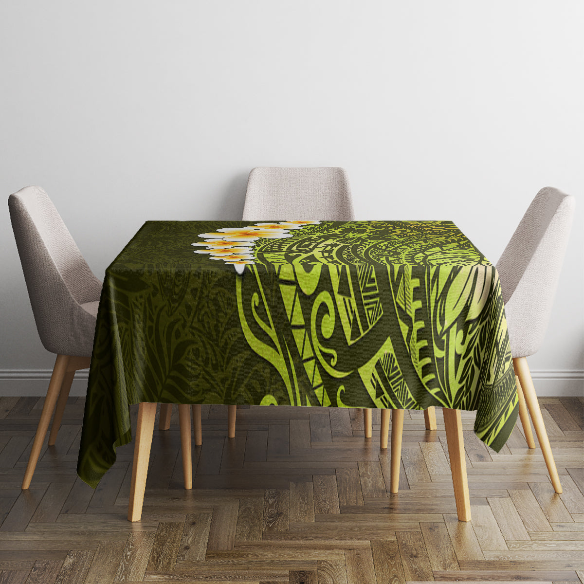 Lime Green Tropical Plumeria With Galaxy Polynesian Art Tablecloth - Wonder Print Shop