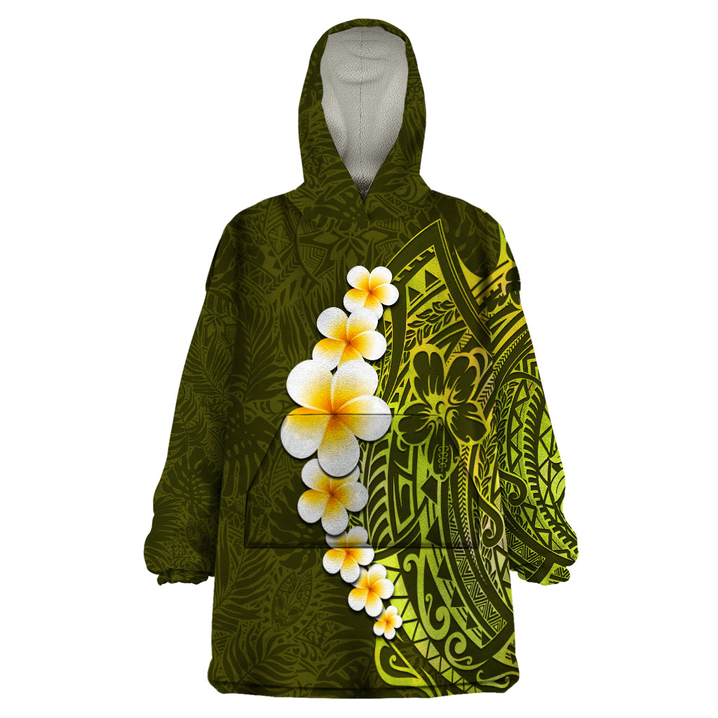 Lime Green Tropical Plumeria With Galaxy Polynesian Art Wearable Blanket Hoodie - Wonder Print Shop