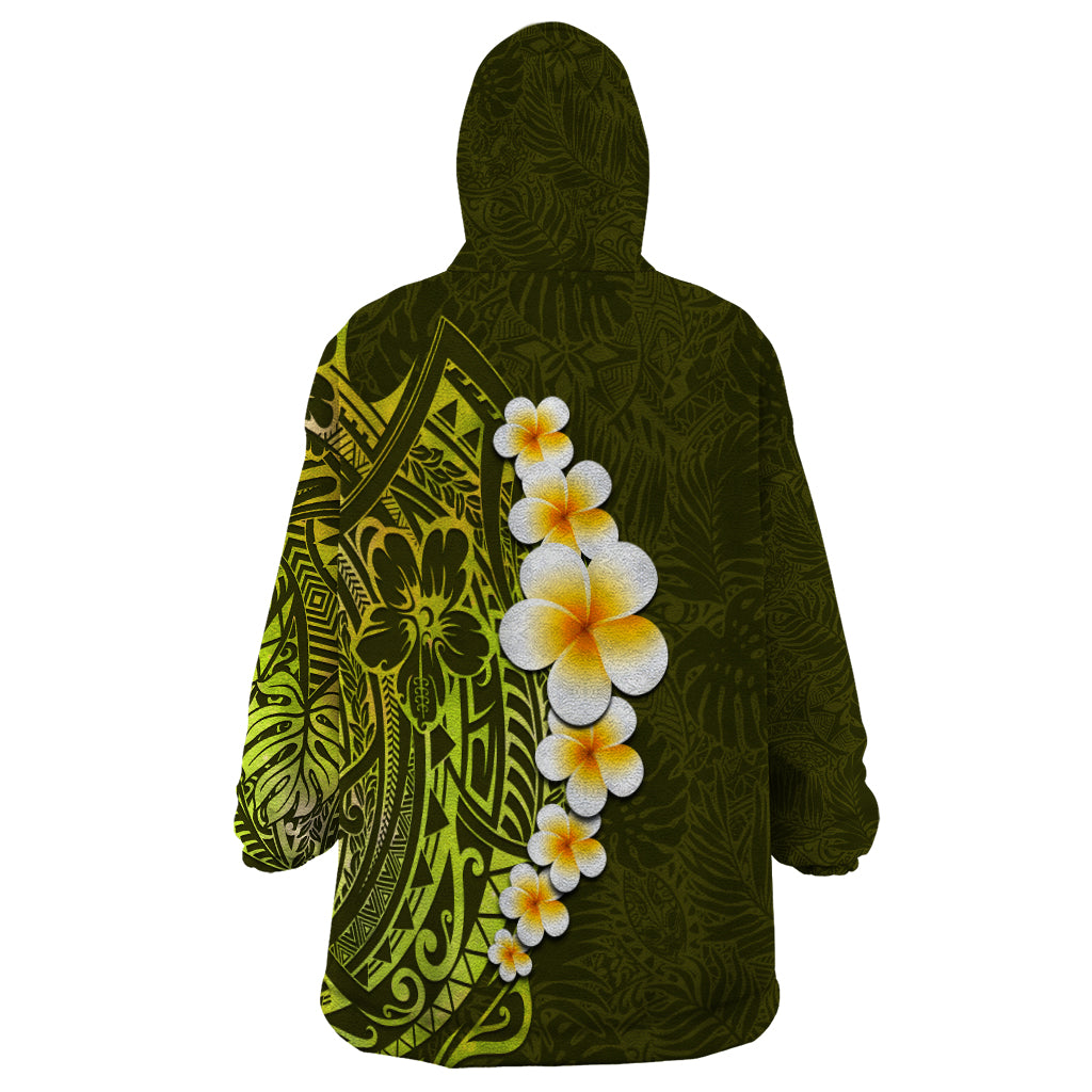 Lime Green Tropical Plumeria With Galaxy Polynesian Art Wearable Blanket Hoodie - Wonder Print Shop