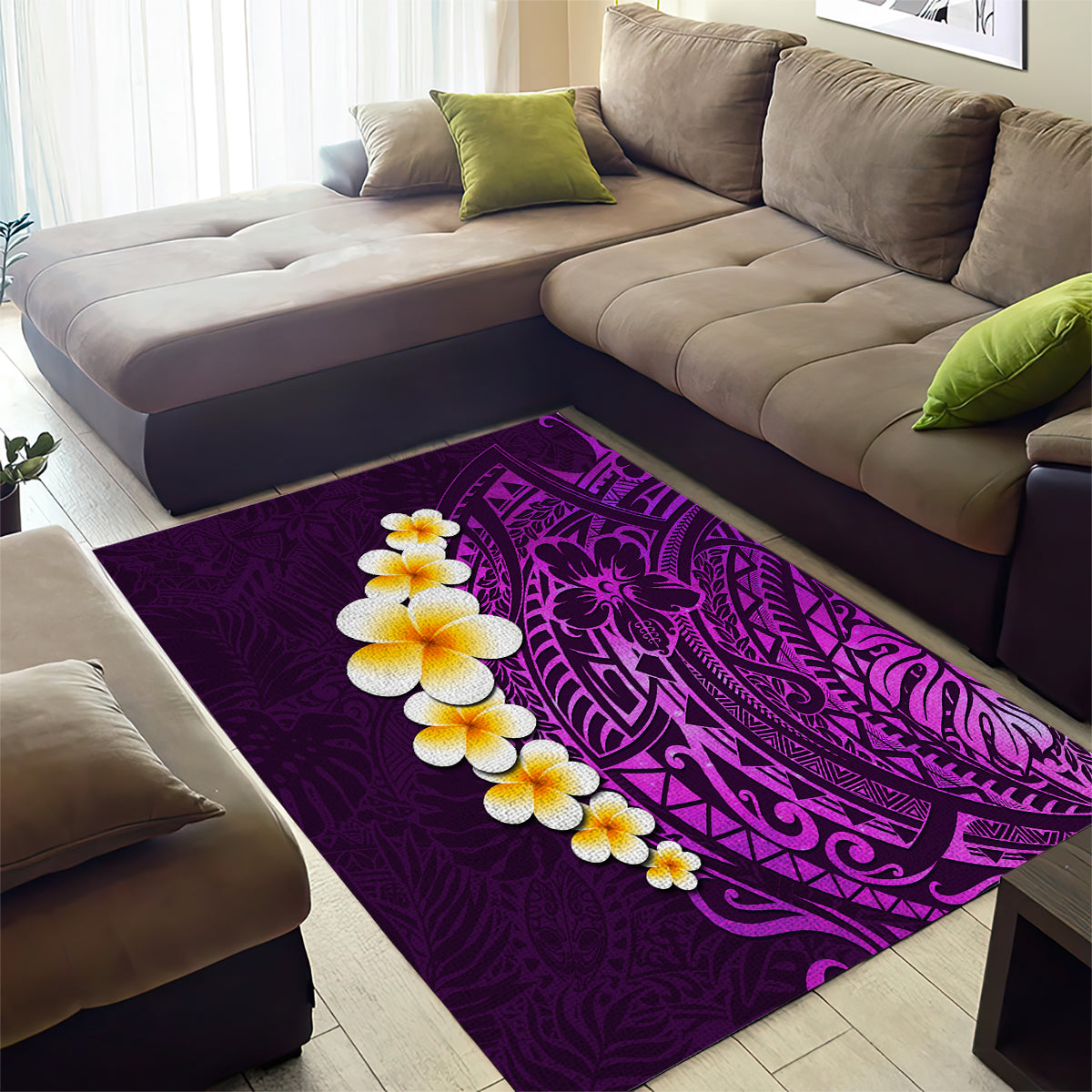 Purple Tropical Plumeria With Galaxy Polynesian Art Area Rug - Wonder Print Shop