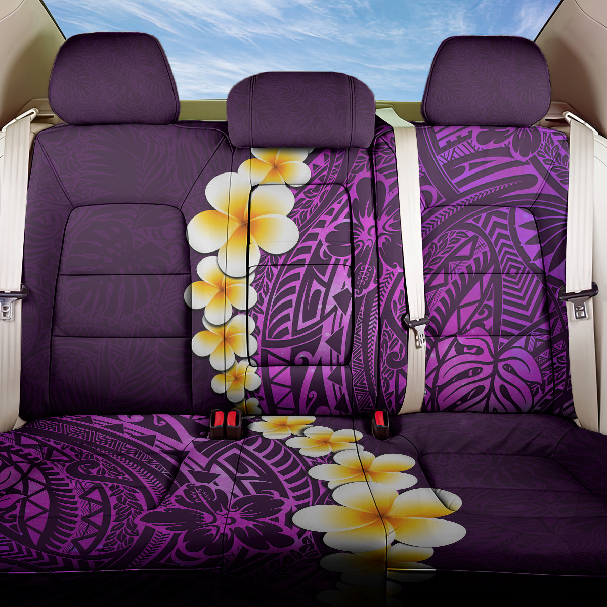 Purple Tropical Plumeria With Galaxy Polynesian Art Back Car Seat Cover - Wonder Print Shop