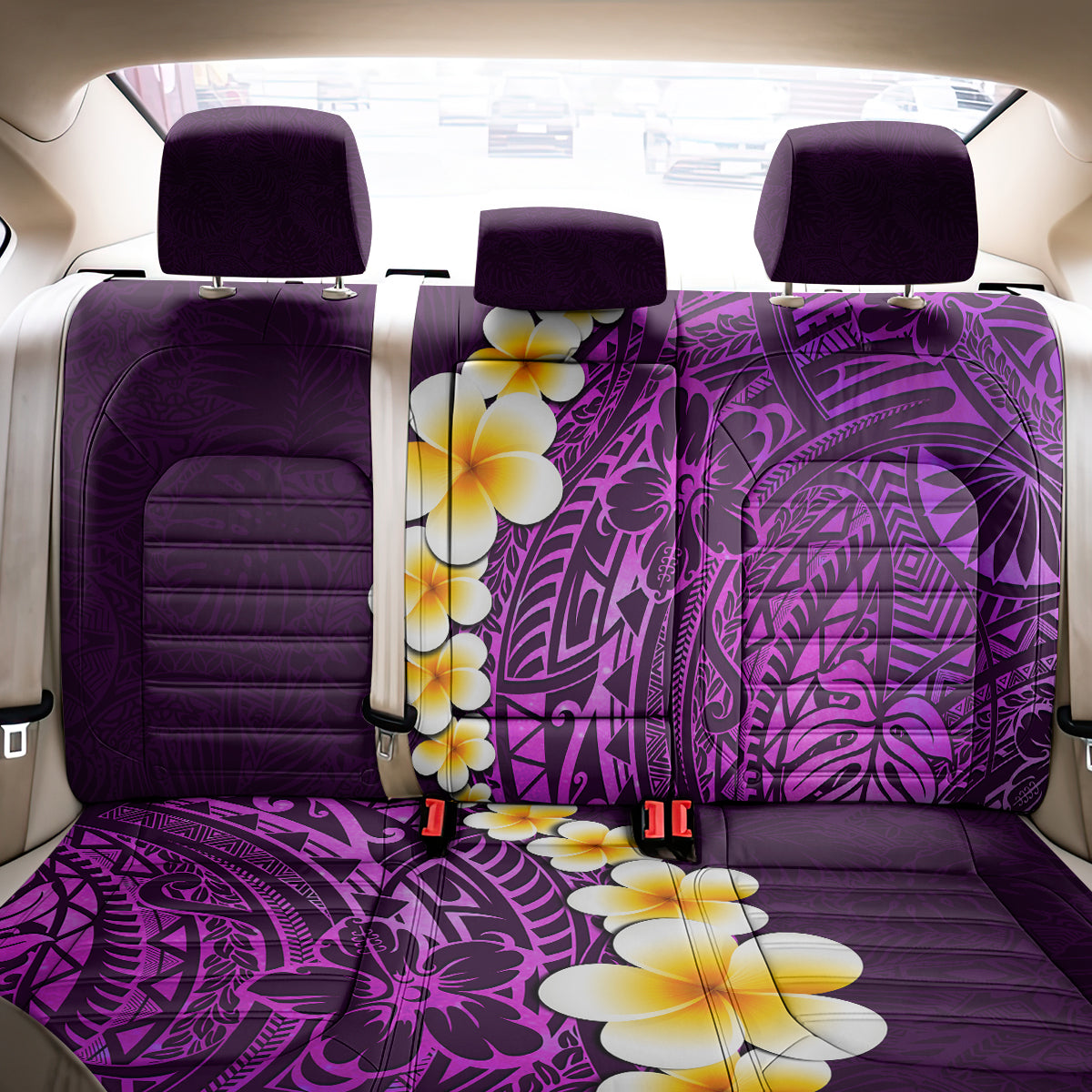 Purple Tropical Plumeria With Galaxy Polynesian Art Back Car Seat Cover - Wonder Print Shop