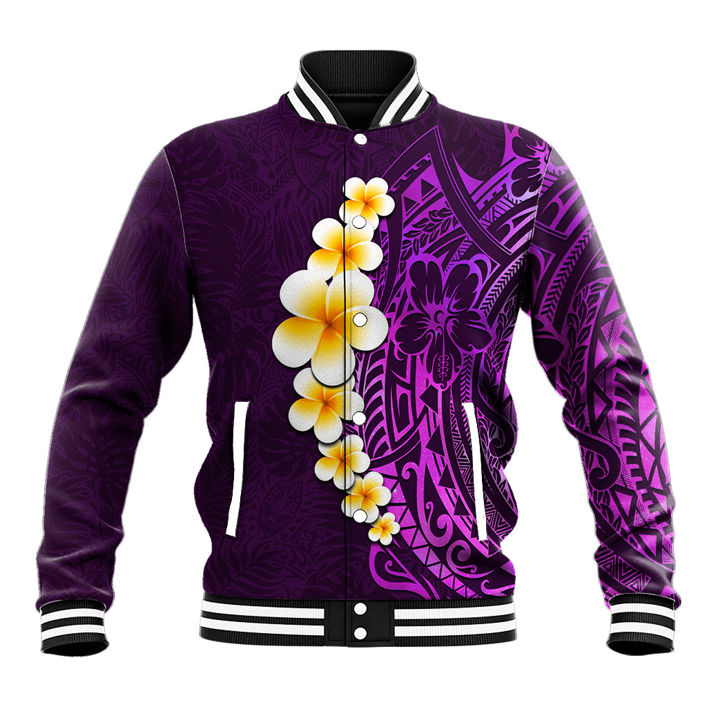 Purple Tropical Plumeria With Galaxy Polynesian Art Baseball Jacket - Wonder Print Shop