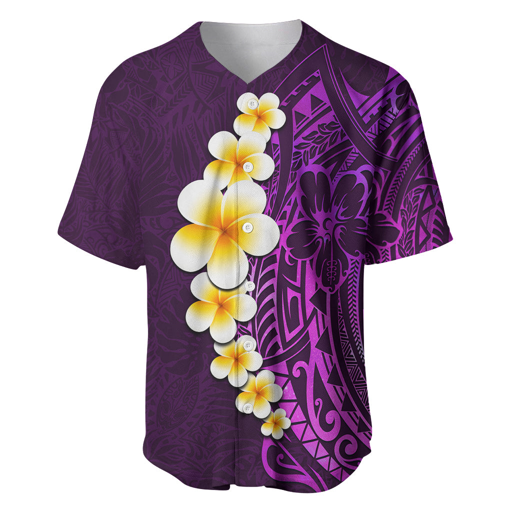 Purple Tropical Plumeria With Galaxy Polynesian Art Baseball Jersey - Wonder Print Shop