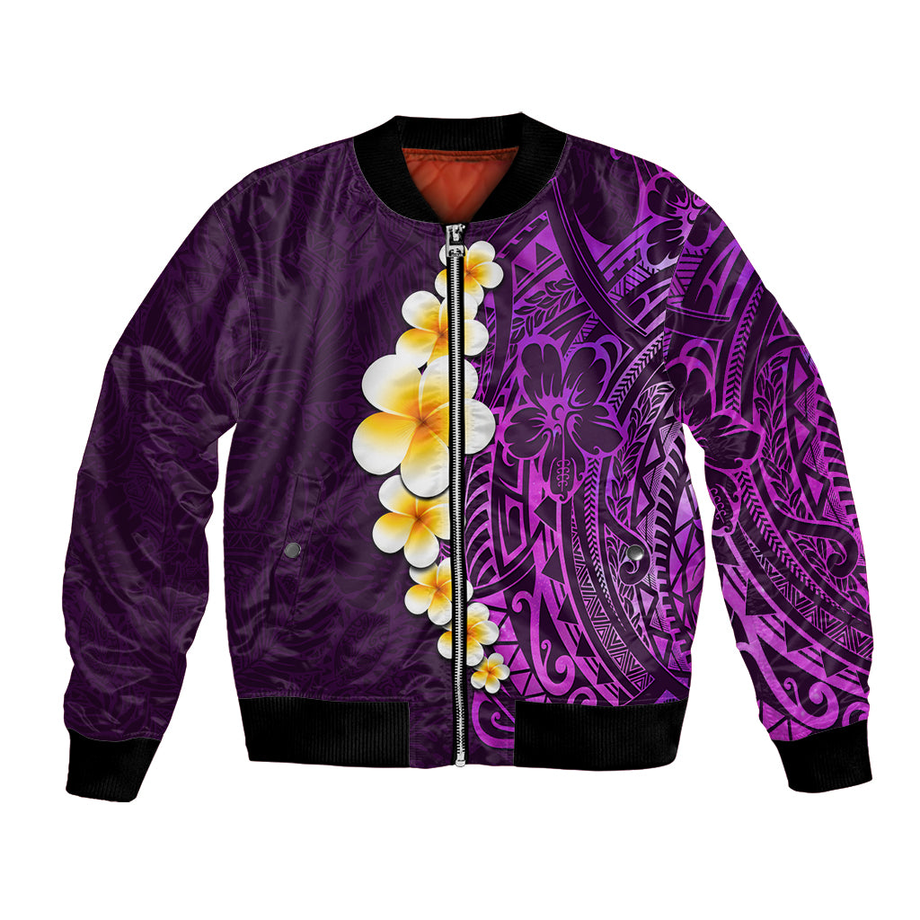 Purple Tropical Plumeria With Galaxy Polynesian Art Bomber Jacket - Wonder Print Shop