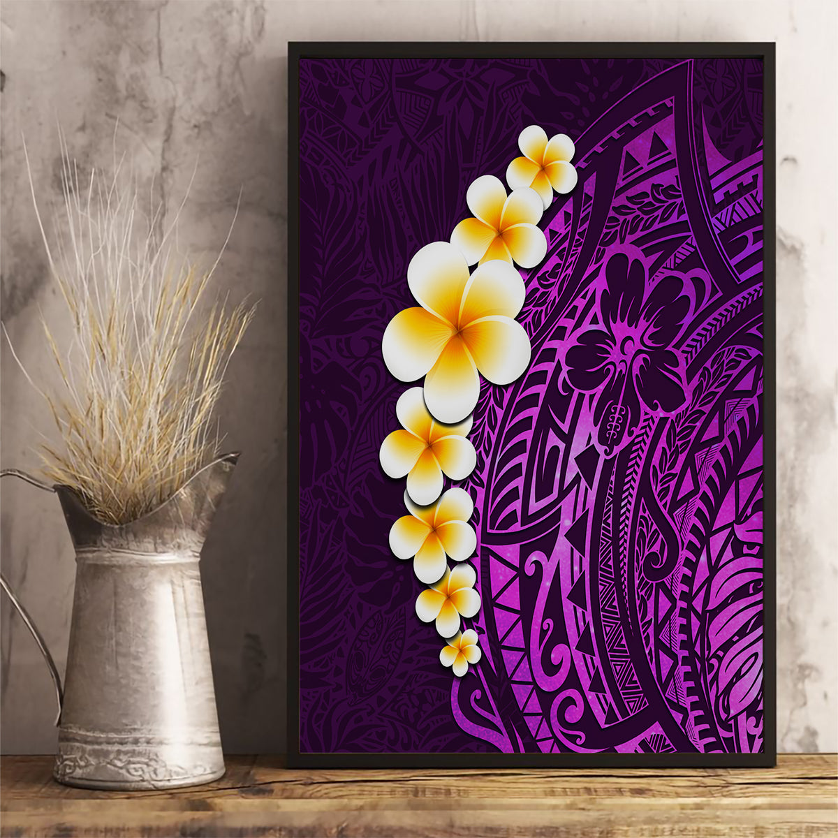 Purple Tropical Plumeria With Galaxy Polynesian Art Canvas Wall Art - Wonder Print Shop