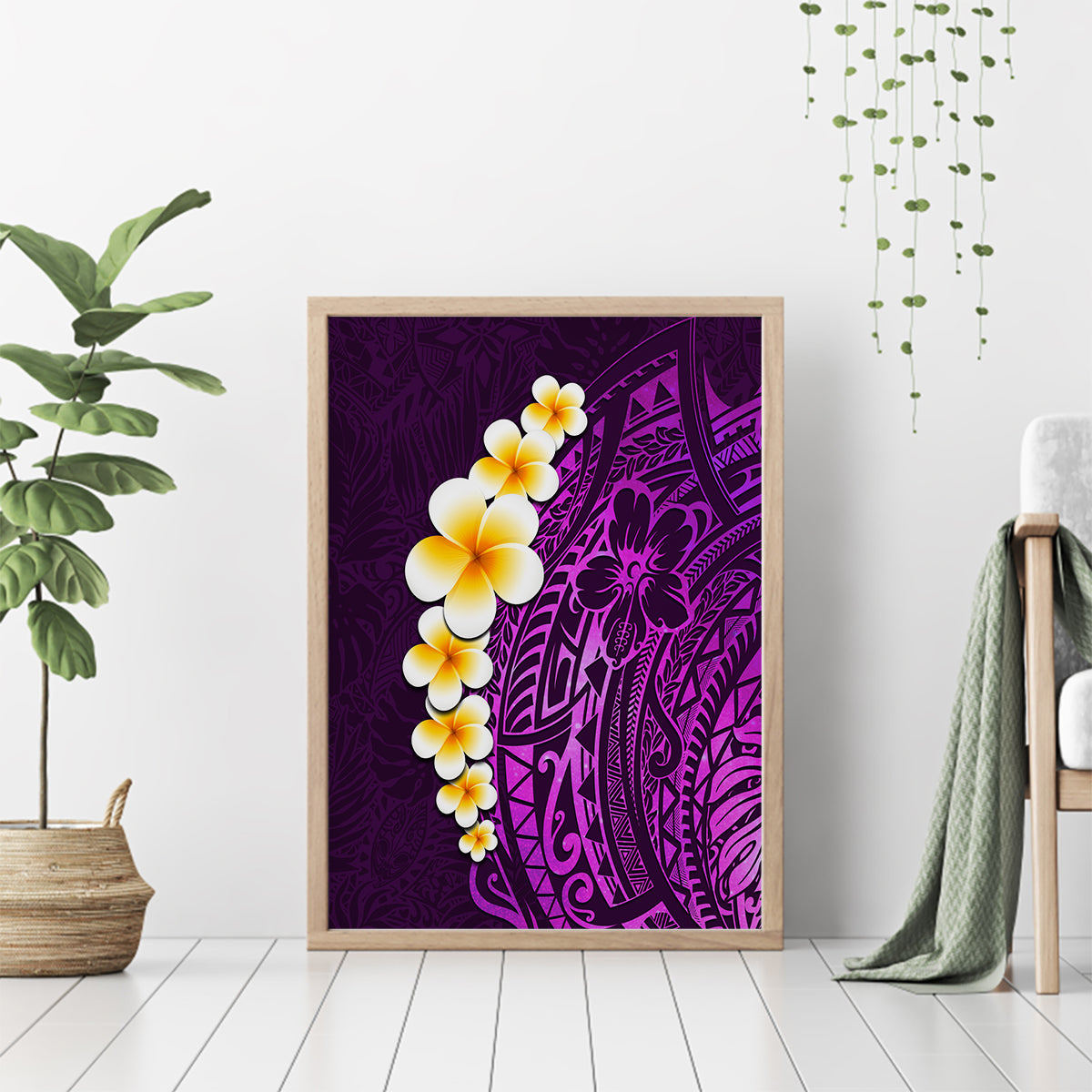 Purple Tropical Plumeria With Galaxy Polynesian Art Canvas Wall Art - Wonder Print Shop