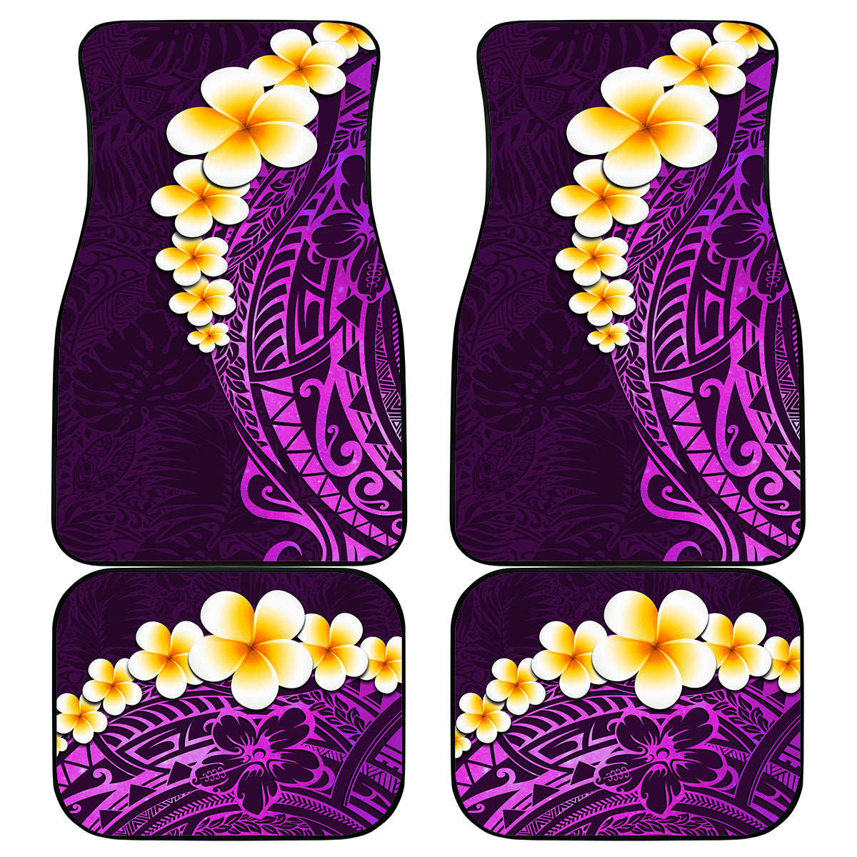 Purple Tropical Plumeria With Galaxy Polynesian Art Car Mats - Wonder Print Shop