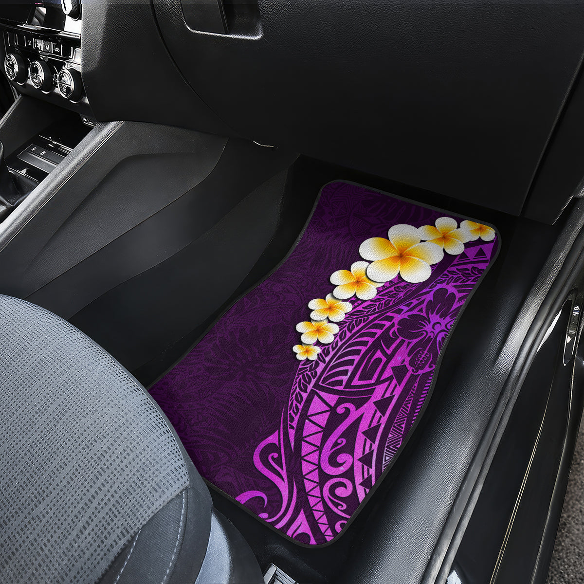 Purple Tropical Plumeria With Galaxy Polynesian Art Car Mats - Wonder Print Shop