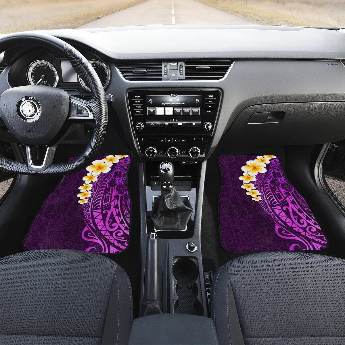 Purple Tropical Plumeria With Galaxy Polynesian Art Car Mats - Wonder Print Shop
