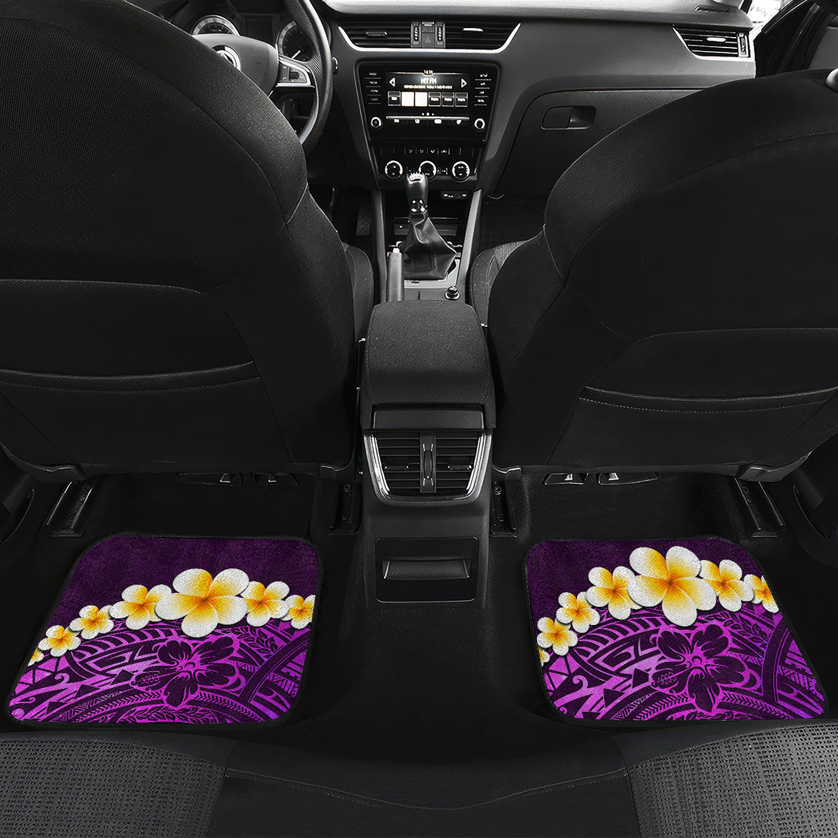 Purple Tropical Plumeria With Galaxy Polynesian Art Car Mats - Wonder Print Shop