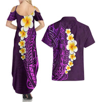 Purple Tropical Plumeria With Galaxy Polynesian Art Couples Matching Summer Maxi Dress and Hawaiian Shirt - Wonder Print Shop