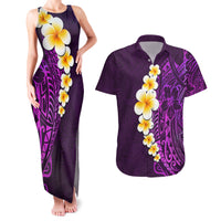 Purple Tropical Plumeria With Galaxy Polynesian Art Couples Matching Tank Maxi Dress and Hawaiian Shirt - Wonder Print Shop