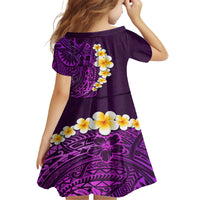 Purple Tropical Plumeria With Galaxy Polynesian Art Family Matching Long Sleeve Bodycon Dress and Hawaiian Shirt - Wonder Print Shop