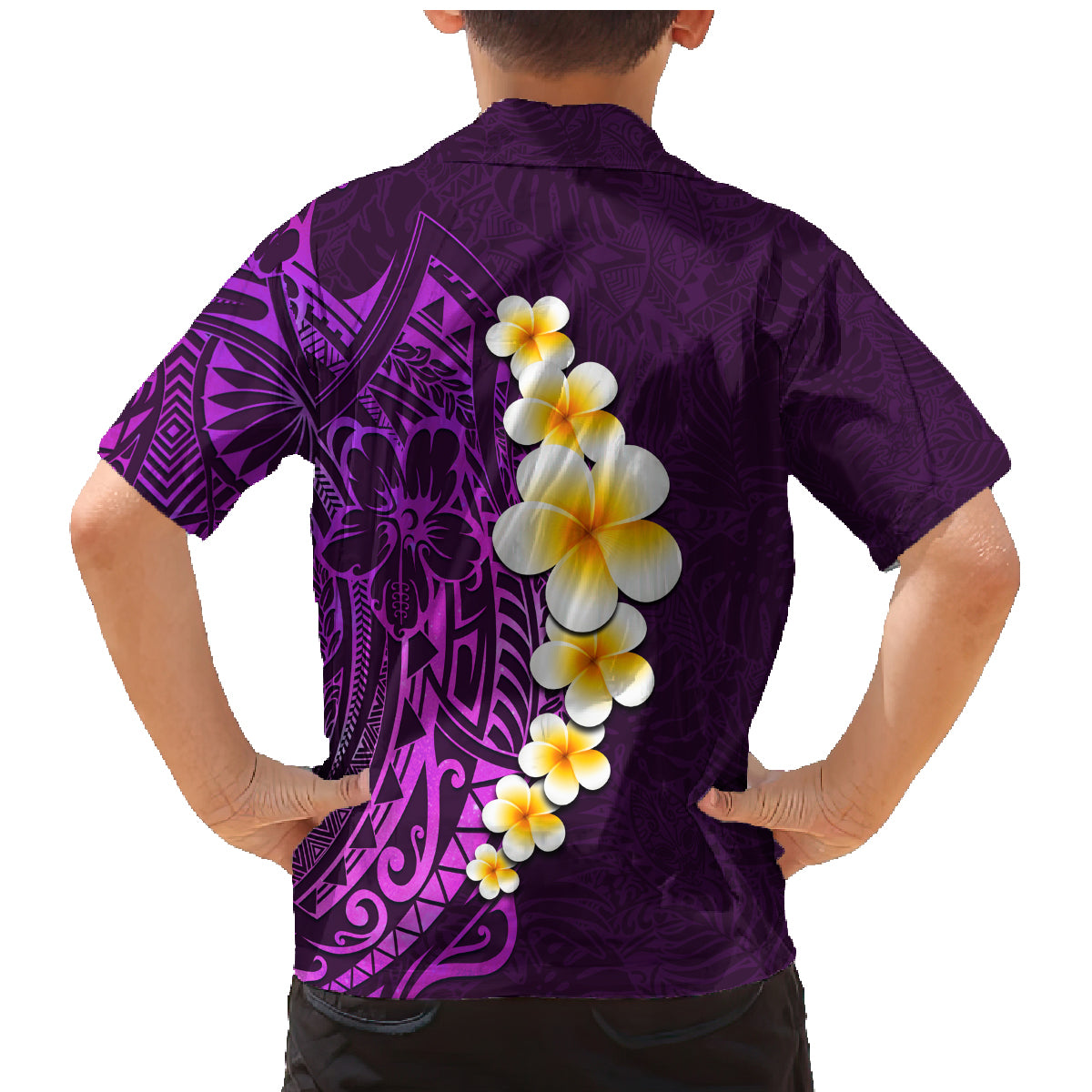 Purple Tropical Plumeria With Galaxy Polynesian Art Family Matching Mermaid Dress and Hawaiian Shirt - Wonder Print Shop