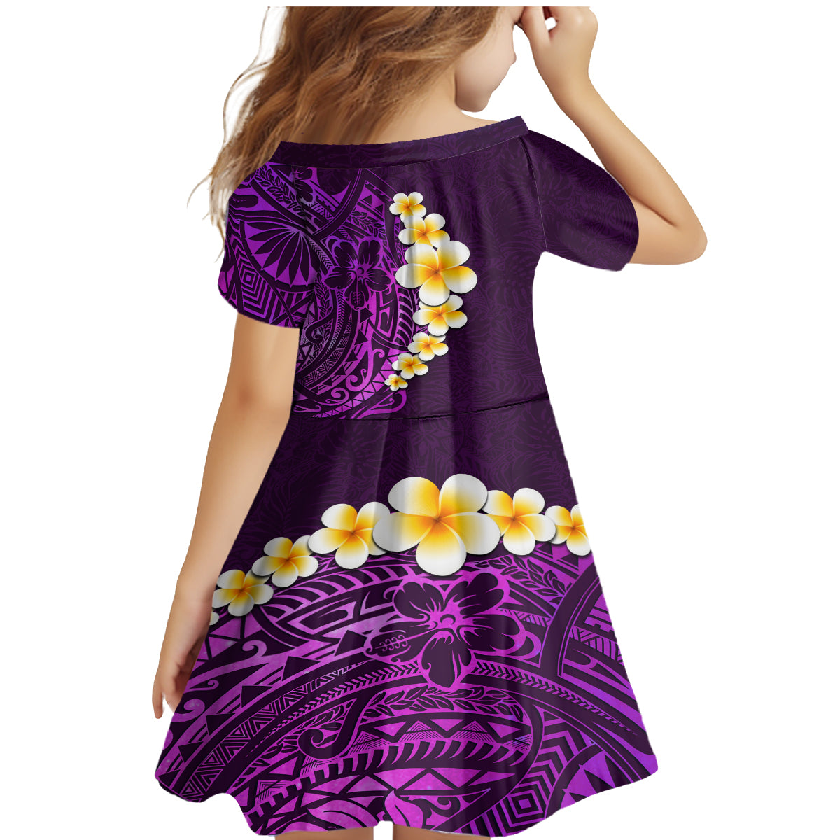Purple Tropical Plumeria With Galaxy Polynesian Art Family Matching Mermaid Dress and Hawaiian Shirt - Wonder Print Shop