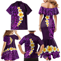 Purple Tropical Plumeria With Galaxy Polynesian Art Family Matching Mermaid Dress and Hawaiian Shirt - Wonder Print Shop