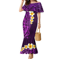 Purple Tropical Plumeria With Galaxy Polynesian Art Family Matching Mermaid Dress and Hawaiian Shirt - Wonder Print Shop