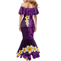 Purple Tropical Plumeria With Galaxy Polynesian Art Family Matching Mermaid Dress and Hawaiian Shirt - Wonder Print Shop