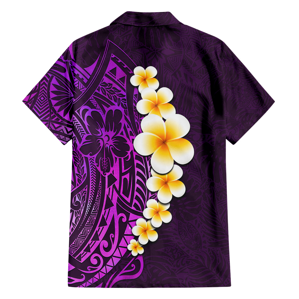 Purple Tropical Plumeria With Galaxy Polynesian Art Family Matching Off Shoulder Long Sleeve Dress and Hawaiian Shirt - Wonder Print Shop
